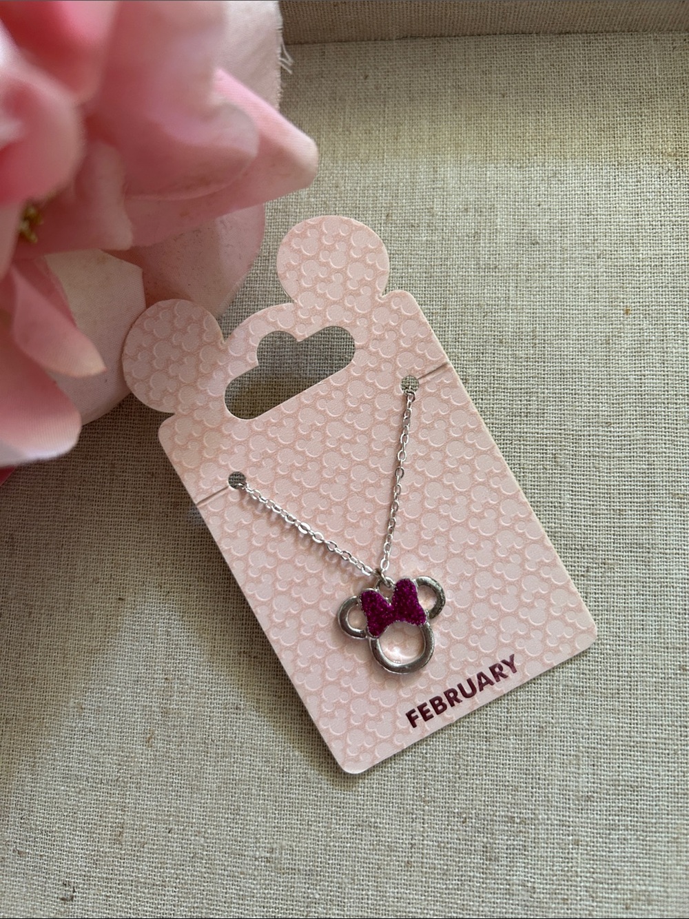 DISNEY • Authentic Disney Pink Purple & Silver February Minnie Mouse Necklace - Picture 3 of 9